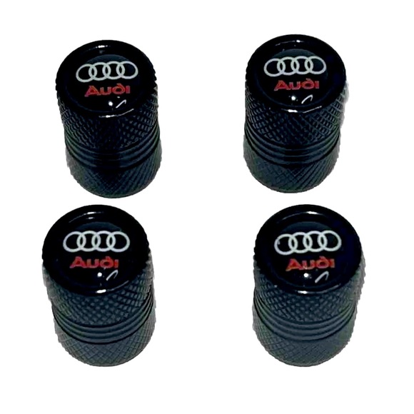 Audi Tire Valve Caps, Valve Stem Caps Pack Of 4 Black - Audi Logo - All Models - Picture 1 of 5